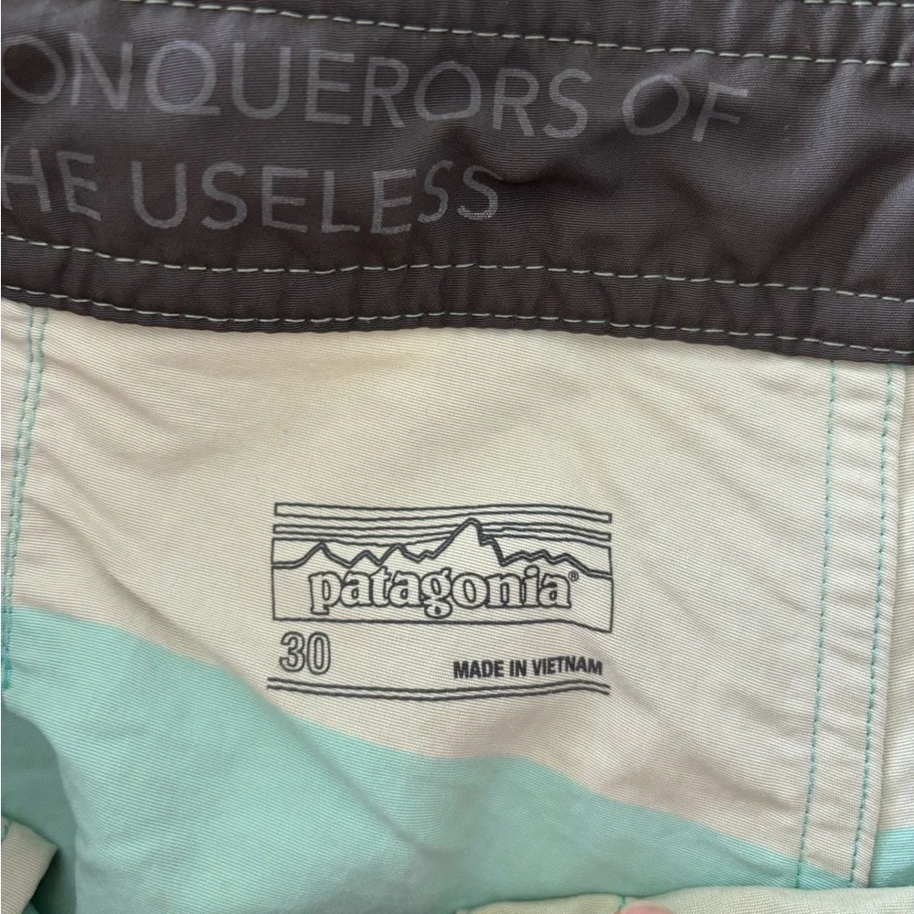 Patagonia Wavefarer Men’s Board Shorts Green Yellow Surf Swim Vacation 30